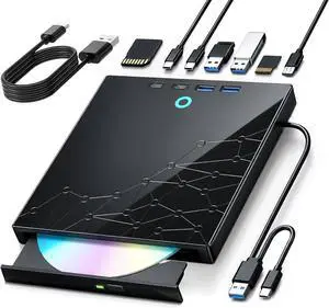 External CD/DVD Drive for Laptop, USB 3.0 Type C External DVD Burner CD Reader for Laptop, 8 in 1 Portable CD DVD Player with SD/TF Ports, External Optical Drive for Windows 11 10 Linux MacOS External CD/DVD Drive for Laptop, USB 3.0 Type C External DVD Burner CD Reader for Laptop, 8 in 1 Portable CD DVD Player with SD/TF Ports, External Optical Drive for Windows 11 10 Linux MacOS