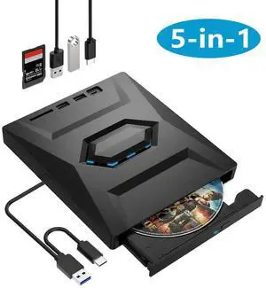 External CD DVD drive, 5-in-1 Multifunctional USB 3.0 Type C External DVD Drive, with SD/TF card reader & 3 USB Ports, External DVD Burner for PC Laptop MacBook Windows11/10/8/7/XP Linux Mac OS External CD DVD drive, 5-in-1 Multifunctional USB 3.0 Type C External DVD Drive, with SD/TF card reader & 3 USB Ports, External DVD Burner for PC Laptop MacBook Windows11/10/8/7/XP Linux Mac OS