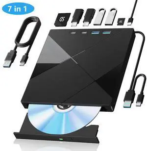 7 in 1 External CD/DVD Drive for Laptop, Portable DVD Player for Laptop with 2 USB A & 2 USB C, SD/TF Port, USB 3.0/Type C External DVD Drive,CD Drive USB Optical DVD Drive for PC Windows Linux 7 in 1 External CD/DVD Drive for Laptop, Portable DVD Player for Laptop with 2 USB A & 2 USB C, SD/TF Port, USB 3.0/Type C External DVD Drive,CD Drive USB Optical DVD Drive for PC Windows Linux