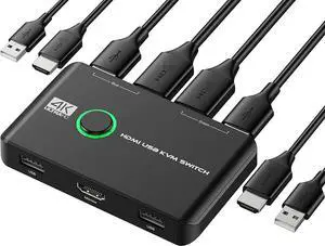 4K HDMI USB KVM Switch 2 Port Box, USB HDMI-Compatible Switches for 2 Computers Share Keyboard Mouse Printer and one HD Monitor, Support 4K @60Hz, with 2 USB Cables and 2 HDMI-Compatible Cables 4K HDMI USB KVM Switch 2 Port Box, USB HDMI-Compatible Switches for 2 Computers Share Keyboard Mouse Printer and one HD Monitor, Support 4K @60Hz, with 2 USB Cables and 2 HDMI-Compatible Cables
