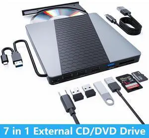 WRIARICH External CD DVD Drive, USB3.0/USB C Portable CD/DVD Player with SD/TF Slot, 1 USB 3.0 & 4 USB 2.0 Ports, CD ROM Burner Optical Drive Compatible with Windows 11/10/8.1/8/7/vista,Linux,MacOS WRIARICH External CD DVD Drive, USB3.0/USB C Portable CD/DVD Player with SD/TF Slot, 1 USB 3.0 & 4 USB 2.0 Ports, CD ROM Burner Optical Drive Compatible with Windows 11/10/8.1/8/7/vista,Linux,MacOS