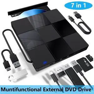 External CD/DVD Drive for Laptop, 7 in 1 USB 3.0 Type C Ultra-Slim Portable CD/DVD Player Burner, with 4 USB Ports&SD TF Card Slot, Optical Drive Compatible with Windows 11/10/8/7, Linux, MacOS External CD/DVD Drive for Laptop, 7 in 1 USB 3.0 Type C Ultra-Slim Portable CD/DVD Player Burner, with 4 USB Ports&SD TF Card Slot, Optical Drive Compatible with Windows 11/10/8/7, Linux, MacOS