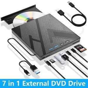 7 in 1 External CD DVD Drive, External CD/DVD Drive for Laptop with SD/TF Port, CD Burner DVD Player DVD Burner USB 3.0/Type C, CD ROM External Drive CD Drive for PC Laptop Windows Linux MacOS 7 in 1 External CD DVD Drive, External CD/DVD Drive for Laptop with SD/TF Port, CD Burner DVD Player DVD Burner USB 3.0/Type C, CD ROM External Drive CD Drive for PC Laptop Windows Linux MacOS