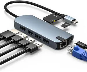 8-in-1 USB C Hub Ethernet Adapter with 4K@60Hz HDMI, 100W PD Charging, 3X USB 3.0 Ports, 1Gbps RJ45, SD/TF Card Reader, USB C Adapters Compatible with MacBook Pro/Air, iPad Pro and More Laptops 8-in-1 USB C Hub Ethernet Adapter with 4K@60Hz HDMI, 100W PD Charging, 3X USB 3.0 Ports, 1Gbps RJ45, SD/TF Card Reader, USB C Adapters Compatible with MacBook Pro/Air, iPad Pro and More Laptops