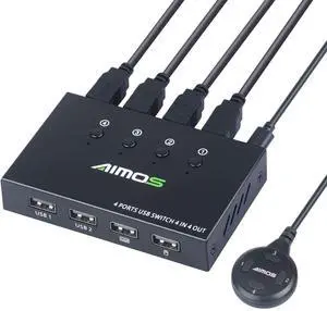 WRIARICH USB Switch Selector 4 Port, USB KVM Switcher 4 Computers Sharing 4 USB Devices One-Button Swapping, for Share Mouse, Keyboard, Printer, Scanner, with 4 USB Cables WRIARICH USB Switch Selector 4 Port, USB KVM Switcher 4 Computers Sharing 4 USB Devices One-Button Swapping, for Share Mouse, Keyboard, Printer, Scanner, with 4 USB Cables