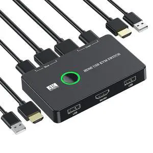 WRIARICH 2 Port HDMI KVM Switch 2 in 1 Out, USB KVM Switch for 2 Computers Sharing One HD Monitor and Keyboard Mouse, Support 4K @60Hz with 2 USB Cable and 2 HD-MI Cable WRIARICH 2 Port HDMI KVM Switch 2 in 1 Out, USB KVM Switch for 2 Computers Sharing One HD Monitor and Keyboard Mouse, Support 4K @60Hz with 2 USB Cable and 2 HD-MI Cable