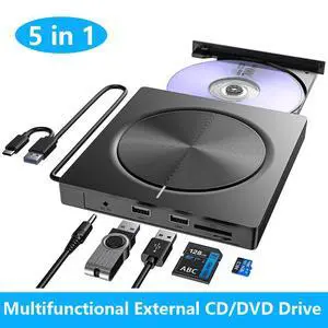 External CD/DVD Drive for Laptop, 5 in 1 Portable DVD Player DVD Reader Writer ROM Drive, USB 3.0 CD Burner External Disk Drive Compatible with Laptop Desktop,Windows 11/10/8/7 Linux MacOS External CD/DVD Drive for Laptop, 5 in 1 Portable DVD Player DVD Reader Writer ROM Drive, USB 3.0 CD Burner External Disk Drive Compatible with Laptop Desktop,Windows 11/10/8/7 Linux MacOS