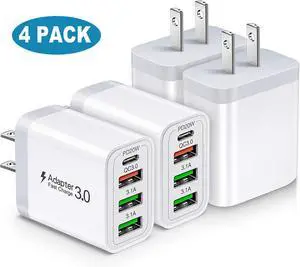 35W USB C Fast Charger, 4-Pack 4-Port PD Type C+ Quick 3.0 USB A Wall Charger Block Compatible for i-P-h-o-n-e 12/13/14 /Pro Max, XS/XR/X, Pad Pro, S-a-m-s-u-n-g Galaxy, M-o-t-o, Tablet, and More 35W USB C Fast Charger, 4-Pack 4-Port PD Type C+ Quick 3.0 USB A Wall Charger Block Compatible for i-P-h-o-n-e 12/13/14 /Pro Max, XS/XR/X, Pad Pro, S-a-m-s-u-n-g Galaxy, M-o-t-o, Tablet, and More