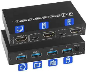 WRIARICH 2 Port HDMI KVM Switch for 2 Computers 1 Monitor, 2 in 1 Out KVM Switch HDMI 4K@30Hz, KVM Switch for 2 PC Share 1 Monitor and USB Wireless Keyboard, Mouse, Printer, with 2 USB 2.0 Cables WRIARICH 2 Port HDMI KVM Switch for 2 Computers 1 Monitor, 2 in 1 Out KVM Switch HDMI 4K@30Hz, KVM Switch for 2 PC Share 1 Monitor and USB Wireless Keyboard, Mouse, Printer, with 2 USB 2.0 Cables