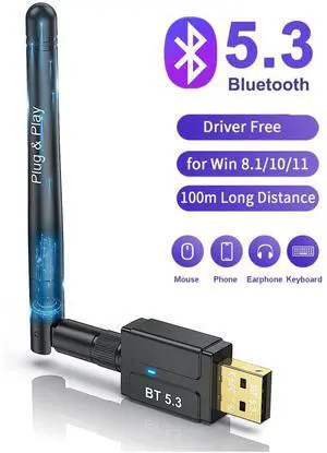 WRIARICH USB Bluetooth Adapter for PC, Plug and Play Bluetooth 5.3 Dongle, 328FT/100M Long Distance Wireless Transfer USB Bluetooth 5.3 Adapter for Desktop Laptop PC with Windows 11/10/8.1 (Black) WRIARICH USB Bluetooth Adapter for PC, Plug and Play Bluetooth 5.3 Dongle, 328FT/100M Long Distance Wireless Transfer USB Bluetooth 5.3 Adapter for Desktop Laptop PC with Windows 11/10/8.1 (Black)