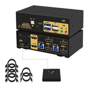 2 Port USB 3.0 HDMI KVM Switch for 2 Computer 2 Monitors, Dual Monitor HDMI KVM Switch 2 in 2 Out 8K@60Hz with Audio Output 2 USB 3.0 Hubs and Cables Supports HDMI 2.1, HDCP, HDR and Support Hotkey 2 Port USB 3.0 HDMI KVM Switch for 2 Computer 2 Monitors, Dual Monitor HDMI KVM Switch 2 in 2 Out 8K@60Hz with Audio Output 2 USB 3.0 Hubs and Cables Supports HDMI 2.1, HDCP, HDR and Support Hotkey