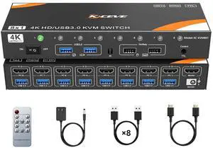 WRIARICH 8 Ports HDMI KVM Switch 8 Computers 1 Monitor, 8 Ports HDMI USB 3.0 KVM Switcher Support 4K@60Hz for 8 PC Share 1 Monitor, Keyboard and Mouse, Support Hotkey Switching Way WRIARICH 8 Ports HDMI KVM Switch 8 Computers 1 Monitor, 8 Ports HDMI USB 3.0 KVM Switcher Support 4K@60Hz for 8 PC Share 1 Monitor, Keyboard and Mouse, Support Hotkey Switching Way