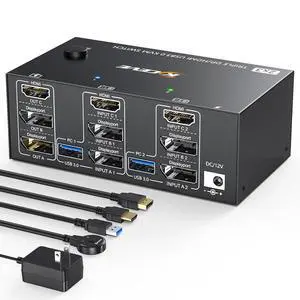 Triple Monitors KVM Switch 2 Displayport + HDMI USB 3.0 KVM Switch 8K@60Hz,4K@144Hz 3 Monitors 2 Computers KVM Switch with 4 USB 3.0 Ports Included KVM Cables, HDMI 8K@60Hz/4K@60Hz,DP 8K@30Hz/4K@144Hz Triple Monitors KVM Switch 2 Displayport + HDMI USB 3.0 KVM Switch 8K@60Hz,4K@144Hz 3 Monitors 2 Computers KVM Switch with 4 USB 3.0 Ports Included KVM Cables, HDMI 8K@60Hz/4K@60Hz,DP 8K@30Hz/4K@144Hz