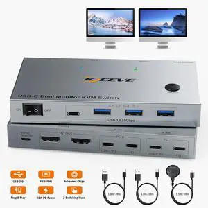 4K@60Hz Dual Laptop USB C HDMI KVM Switch, Dual Monitor HDMI KVM Switch for 2 Laptops Share 2 Monitors and 4 USB 3.0 Devices & PD 80W Charging, Plug & Play, with Wired Remote & 2 USB-C 3.1 Cables 4K@60Hz Dual Laptop USB C HDMI KVM Switch, Dual Monitor HDMI KVM Switch for 2 Laptops Share 2 Monitors and 4 USB 3.0 Devices & PD 80W Charging, Plug & Play, with Wired Remote & 2 USB-C 3.1 Cables
