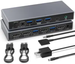 Displayport KVM Switch 2 Monitors 2 Computers 4K@60Hz,2 in 2 Out DP KVM Switcher with 4 USB 3.0 for 2 Computers Sharing Dual Monitors Keyboard Mouse Printer, with 2 USB Cable, Controller & Adapter Displayport KVM Switch 2 Monitors 2 Computers 4K@60Hz,2 in 2 Out DP KVM Switcher with 4 USB 3.0 for 2 Computers Sharing Dual Monitors Keyboard Mouse Printer, with 2 USB Cable, Controller & Adapter