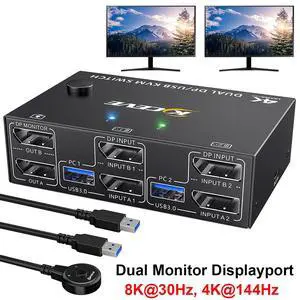 WRIARICH USB 3.0 Displayport KVM Switch 2 Monitors 2 Computers 8K@30Hz 4K@144Hz, Dual Monitor Displayport 1.4 KVM Switches with 4 USB 3.0 Port for USB Device,Wired Remote and USB Cables Included WRIARICH USB 3.0 Displayport KVM Switch 2 Monitors 2 Computers 8K@30Hz 4K@144Hz, Dual Monitor Displayport 1.4 KVM Switches with 4 USB 3.0 Port for USB Device,Wired Remote and USB Cables Included