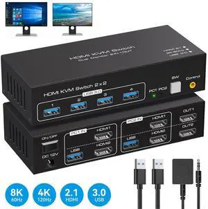WRIARICH 8K@60Hz HDMI KVM Switch 2 Monitors 2 Computers, Support 4K@120Hz Dual Monitor KVM Switcher PC Extended Display for 2 PCs Share 4 USB 3.0 HUBs, Desktop Controller and 2 USB Cables Included WRIARICH 8K@60Hz HDMI KVM Switch 2 Monitors 2 Computers, Support 4K@120Hz Dual Monitor KVM Switcher PC Extended Display for 2 PCs Share 4 USB 3.0 HUBs, Desktop Controller and 2 USB Cables Included