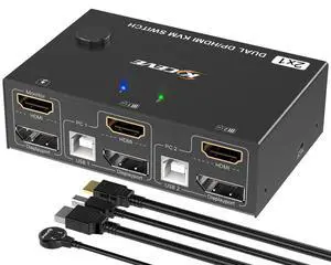 2 Port Dual Monitor Displayport HDMI KVM Switch 4K@60Hz, HDMI DP Extended Display Switcher for 2 Computers Share 2 Monitors (DP+HDMI Port) with 4 USB 2.0 Hub, Desktop Controller and USB HDMI DP Cables 2 Port Dual Monitor Displayport HDMI KVM Switch 4K@60Hz, HDMI DP Extended Display Switcher for 2 Computers Share 2 Monitors (DP+HDMI Port) with 4 USB 2.0 Hub, Desktop Controller and USB HDMI DP Cables