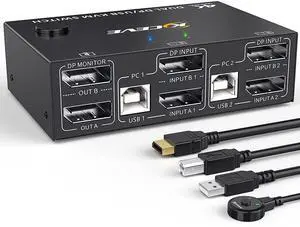 DP KVM Switch 2 PC 2 Monitors, 4K @144Hz Extended Display, 2 Ports DisplayPort KVM Switch 2 monitors for 2 computers, keyboard, mouse, printer, KVM USB Switch for 4 USB devices with DP and USB cable DP KVM Switch 2 PC 2 Monitors, 4K @144Hz Extended Display, 2 Ports DisplayPort KVM Switch 2 monitors for 2 computers, keyboard, mouse, printer, KVM USB Switch for 4 USB devices with DP and USB cable