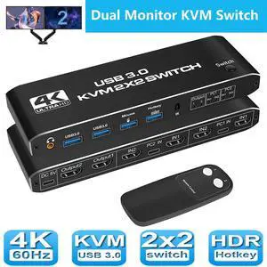 WRIARICH 2x2 HDMI USB 3.0 KVM Switch 4K @60Hz, 2 Port Dual Monitor HDMI KVM USB 3.0 Switch 2 in 2 Out with Audio, 2x2 Mixed Display for 2 Computers Share 2 Monitors with USB 3.0 port, Support Hotkey WRIARICH 2x2 HDMI USB 3.0 KVM Switch 4K @60Hz, 2 Port Dual Monitor HDMI KVM USB 3.0 Switch 2 in 2 Out with Audio, 2x2 Mixed Display for 2 Computers Share 2 Monitors with USB 3.0 port, Support Hotkey