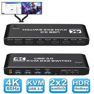 WRIARICH Dual Monitor HDMI-compatible USB 3.0 KVM Switch, 4K @60Hz 2 Port Dual Monitor KVM HDMI Extended Display USB KVM Switcher 2 in 2 out for 2 Computers Share 2 Monitors WRIARICH Dual Monitor HDMI-compatible USB 3.0 KVM Switch, 4K @60Hz 2 Port Dual Monitor KVM HDMI Extended Display USB KVM Switcher 2 in 2 out for 2 Computers Share 2 Monitors
