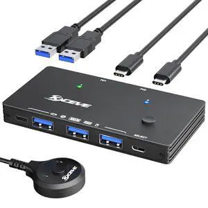 USB 3.0 Switch 2 Computers Share 4 USB 3.2 Device, USB 3.2 10Gbps 2 in 4 Out USB C Switcher for 2 PC Share 4 USB Devices, Printer, Scanner, Mouse, Keyboard, with 2 USB C-C cables and Wired Remote USB 3.0 Switch 2 Computers Share 4 USB 3.2 Device, USB 3.2 10Gbps 2 in 4 Out USB C Switcher for 2 PC Share 4 USB Devices, Printer, Scanner, Mouse, Keyboard, with 2 USB C-C cables and Wired Remote