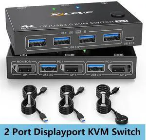 WRIARICH 2 Port Displayport KVM Switch, USB 3.0 DP KVM Switch 2 in 1 Out 3440x1440@144Hz,3840x2160@60Hz for 2 Computers Share 1 Monitor and 4 USB 3.0 Devices with 2 USB 3.0 Cables and Wired Controller WRIARICH 2 Port Displayport KVM Switch, USB 3.0 DP KVM Switch 2 in 1 Out 3440x1440@144Hz,3840x2160@60Hz for 2 Computers Share 1 Monitor and 4 USB 3.0 Devices with 2 USB 3.0 Cables and Wired Controller