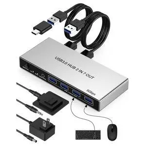 USB 3.0 Switch for 2 Computers, Sharing 4 USB-A & 3 USB-C Devices - 7 Port USB Switcher Selector to Share Keyboard, Mouse, USB Flash Drive, Printer, Scanner, with 2 USB 3.0 Cables and Controller USB 3.0 Switch for 2 Computers, Sharing 4 USB-A & 3 USB-C Devices - 7 Port USB Switcher Selector to Share Keyboard, Mouse, USB Flash Drive, Printer, Scanner, with 2 USB 3.0 Cables and Controller