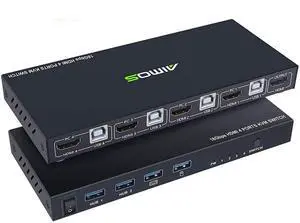 WRIARICH KVM Switch HDMI 4 Port Box, HDMI2.0 KVM HDMI Switcher Support Wireless Keyboard and Mouse Connections and with USB Hub Port, UHD 4K @60Hz & 3D & 1080P Supported (with 4 USB Cables) WRIARICH KVM Switch HDMI 4 Port Box, HDMI2.0 KVM HDMI Switcher Support Wireless Keyboard and Mouse Connections and with USB Hub Port, UHD 4K @60Hz & 3D & 1080P Supported (with 4 USB Cables)