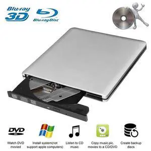 WRIARICH External Blu-Ray DVD Drive USB 3.0 Portable Ultra-Thin 3D CD BD Blu-ray Player/Writer/Burner BD-ROM for Computer PC Desktop Laptop-Does not include tablets (Silver) WRIARICH External Blu-Ray DVD Drive USB 3.0 Portable Ultra-Thin 3D CD BD Blu-ray Player/Writer/Burner BD-ROM for Computer PC Desktop Laptop-Does not include tablets (Silver)