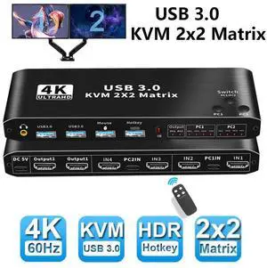 Dual Monitor HDMI KVM Matrix Switch 2x2, USB 3.0 HDMI KVM Switch for 2 Computers 2 Monitors, HDMI KVM Switch 2 in 2 out 4K 60Hz 2x2 Mixed Display for PC laptop Windows, macOS, Linux, and UNIX giyqxHw Dual Monitor HDMI KVM Matrix Switch 2x2, USB 3.0 HDMI KVM Switch for 2 Computers 2 Monitors, HDMI KVM Switch 2 in 2 out 4K 60Hz 2x2 Mixed Display for PC laptop Windows, macOS, Linux, and UNIX giyqxHw