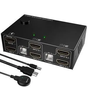 Dual Monitor HDMI KVM Switch, 2 Port HDMI 4K @30Hz Switcher, USB HDMI Extended Display KVM Switcher for 2 Computers Share 2 Monitors and 4 USB 2.0 Hub,Desktop Controller and USB Cables Included Dual Monitor HDMI KVM Switch, 2 Port HDMI 4K @30Hz Switcher, USB HDMI Extended Display KVM Switcher for 2 Computers Share 2 Monitors and 4 USB 2.0 Hub,Desktop Controller and USB Cables Included