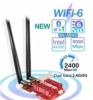 WRIARICH PCIe WiFi 6 Card with Bluetooth 5.0 Adapter & Heat Sink - Wireless PCI Express AC 3000Mbps Network Card AX200 802.11AX Wi-Fi Adapters for Windows 10 64-bit, AX200 WiFi Card WRIARICH PCIe WiFi 6 Card with Bluetooth 5.0 Adapter & Heat Sink - Wireless PCI Express AC 3000Mbps Network Card AX200 802.11AX Wi-Fi Adapters for Windows 10 64-bit, AX200 WiFi Card