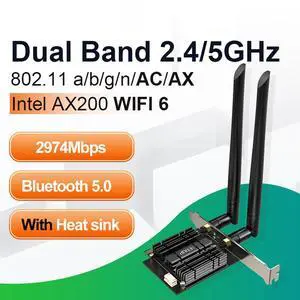 WRIARICH New WiFi 6 Card AX 3000Mbps PCIe Network Card AX200 802.11AX 2.4Ghz/5.8Ghz with Bluetooth 5.0 & Heat Sink Wireless PCI Express Wi-Fi Adapters Dual Band Antenna for Windows 10 64-bit WRIARICH New WiFi 6 Card AX 3000Mbps PCIe Network Card AX200 802.11AX 2.4Ghz/5.8Ghz with Bluetooth 5.0 & Heat Sink Wireless PCI Express Wi-Fi Adapters Dual Band Antenna for Windows 10 64-bit