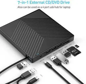 WRIARICH External CD DVD Drive, Ultra Slim CD Burner USB 3.0 with 4 USB Ports and 2 TF/SD Card Slots, Optical Disk Drive for Laptop Mac, PC Windows 11/10/8/7 Linux OS WRIARICH External CD DVD Drive, Ultra Slim CD Burner USB 3.0 with 4 USB Ports and 2 TF/SD Card Slots, Optical Disk Drive for Laptop Mac, PC Windows 11/10/8/7 Linux OS