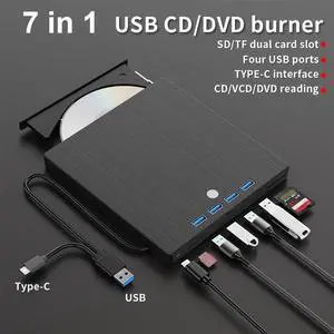 WRIARICH 7-in-1 USB 3.0 & Type-C External CD DVD Drive, Portable External DVD/CD/RW Drive - Slim Plug & Play Burner for Laptop, PC, 11/10/8/7/XP/Linux/MacOS - with 4 USB A Ports, SD/TF Card Reader WRIARICH 7-in-1 USB 3.0 & Type-C External CD DVD Drive, Portable External DVD/CD/RW Drive - Slim Plug & Play Burner for Laptop, PC, 11/10/8/7/XP/Linux/MacOS - with 4 USB A Ports, SD/TF Card Reader