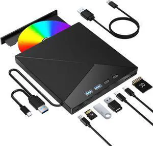 WRIARICH 7-in-1 External CD DVD Drive, CD/DVD Burner for Laptop PC Desktop DVD Player Reader Writer USB 3.0 USB C TF/SD Card Ports Compatible with Win11/10/8.1/7/Vista/2003/Xp/Mac Os/Linux WRIARICH 7-in-1 External CD DVD Drive, CD/DVD Burner for Laptop PC Desktop DVD Player Reader Writer USB 3.0 USB C TF/SD Card Ports Compatible with Win11/10/8.1/7/Vista/2003/Xp/Mac Os/Linux