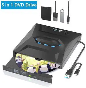 5 In 1 External CD DVD Drive for Laptop,Type-C USB 3.0 Portable CD DVD Burner Rewriter with SD Slot & 2 USB Ports, 8X DVD 24X CD Fast Speed CD/DVD Drive Reader for Laptop PC MacOS Linux Windows 5 In 1 External CD DVD Drive for Laptop,Type-C USB 3.0 Portable CD DVD Burner Rewriter with SD Slot & 2 USB Ports, 8X DVD 24X CD Fast Speed CD/DVD Drive Reader for Laptop PC MacOS Linux Windows