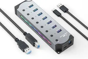 USB 3.0 USB Hub, 7-Ports USB 3.0 RGB Hub with 14 Color RGB LED Strip, Three Dynamic Modes, Independent Button Switches, Aluminum Gaming USB Hub 3.0 for PC and Laptops giyqxHw USB 3.0 USB Hub, 7-Ports USB 3.0 RGB Hub with 14 Color RGB LED Strip, Three Dynamic Modes, Independent Button Switches, Aluminum Gaming USB Hub 3.0 for PC and Laptops giyqxHw
