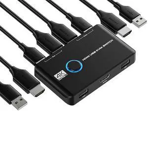 2 Port HDMI KVM Switch, 4K@60Hz KVM Switch 1 Monitors 2 Computers, HDMI KVM Switches for 2 Computers Sharing 1 Monitor and Keyboard Mouse, Button Switch, Plug and Play, 2 HD-MI Cables and 2 USB Cables 2 Port HDMI KVM Switch, 4K@60Hz KVM Switch 1 Monitors 2 Computers, HDMI KVM Switches for 2 Computers Sharing 1 Monitor and Keyboard Mouse, Button Switch, Plug and Play, 2 HD-MI Cables and 2 USB Cables