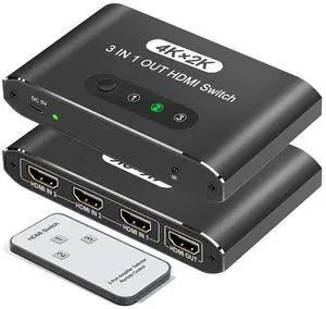 3 Port HDMI Switch 3 in 1 Out 4K UHD HDMI Switcher Splitter, Automatic Switch with Remote Metal HDMI Switch Box Hub Support 4K 30Hz 3D 1080P HDCP1.4 for PS5/4Xbox DVD Player Fire Stick A-p-p-l-e TV PC 3 Port HDMI Switch 3 in 1 Out 4K UHD HDMI Switcher Splitter, Automatic Switch with Remote Metal HDMI Switch Box Hub Support 4K 30Hz 3D 1080P HDCP1.4 for PS5/4Xbox DVD Player Fire Stick A-p-p-l-e TV PC