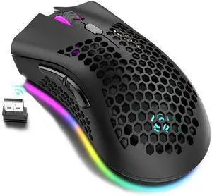 WRIARICH Lightweight Gaming Mouse, Honeycomb Design Rechargeable 2.4G Wireless Gaming Mouse with USB Receiver RGB Backlight Computer Mouse for Laptop PC WRIARICH Lightweight Gaming Mouse, Honeycomb Design Rechargeable 2.4G Wireless Gaming Mouse with USB Receiver RGB Backlight Computer Mouse for Laptop PC
