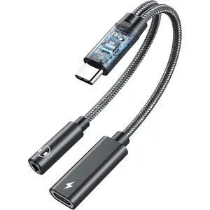 USB C to 3.5mm Audio and Charger Adapter, Embedded Conexant Chip for Static-Free and HiFi Stereo Sound, 2 in 1 Car Aux Cord, PD 60W Fast Charging Cable, Compatible with Type C Phones, iPad, Tablets USB C to 3.5mm Audio and Charger Adapter, Embedded Conexant Chip for Static-Free and HiFi Stereo Sound, 2 in 1 Car Aux Cord, PD 60W Fast Charging Cable, Compatible with Type C Phones, iPad, Tablets