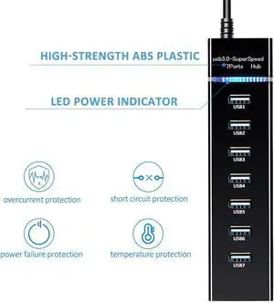 WRIARICH 7-Port USB 3.0 Hub - USB Data Hub USB Splitter 7x USB 3.0 Hub with Long Cable 38-inch for Laptop, PC, MacBook, Mac Pro, Mac Mini, iMac, Surface Pro and More USB Devices (Black) WRIARICH 7-Port USB 3.0 Hub - USB Data Hub USB Splitter 7x USB 3.0 Hub with Long Cable 38-inch for Laptop, PC, MacBook, Mac Pro, Mac Mini, iMac, Surface Pro and More USB Devices (Black)