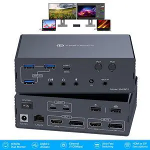 WRIARICH USB C HDMI DP KVM Switch 2 Monitors 2 PC Docking Station 16-in-2 4K@60Hz for M1/M2/M3/M4 Thunderbolt KVM Switcher Support USB3.0/USB C in DP/HDMI Out Extended/Mirrored Mode for Windows Mac WRIARICH USB C HDMI DP KVM Switch 2 Monitors 2 PC Docking Station 16-in-2 4K@60Hz for M1/M2/M3/M4 Thunderbolt KVM Switcher Support USB3.0/USB C in DP/HDMI Out Extended/Mirrored Mode for Windows Mac