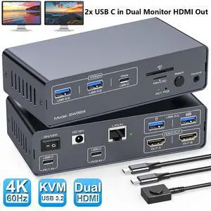WRIARICH USB C Docking Station with KVM Switch 2 Monitors 2 Computers 4K@60Hz HDMI EDID KVM Switches Dual Monitor for 2 Mac or Laptops Share a 1G Ethernet 5 USB A/C Devices and SD/micro SD Card Slots WRIARICH USB C Docking Station with KVM Switch 2 Monitors 2 Computers 4K@60Hz HDMI EDID KVM Switches Dual Monitor for 2 Mac or Laptops Share a 1G Ethernet 5 USB A/C Devices and SD/micro SD Card Slots