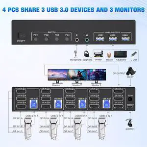 WRIARICH DisplayPort KVM Switch 3 Monitors 4 Computers 8K@60Hz 4K@144Hz, 4 Port DP 1.4 Triple Monitors KVM Switch for 4 Computer with Audio and 3 USB 3.0 Ports, Triple Monitor Keyboard Mouse Switcher WRIARICH DisplayPort KVM Switch 3 Monitors 4 Computers 8K@60Hz 4K@144Hz, 4 Port DP 1.4 Triple Monitors KVM Switch for 4 Computer with Audio and 3 USB 3.0 Ports, Triple Monitor Keyboard Mouse Switcher