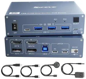 WRIARICH USB C HDMI KVM Switch 2 PC 2 Monitors, Dual Monitors KVM Switch for Laptop & PC, USB 3.0 MST Dual 4K@60Hz, Type-C 60W Charging for Laptop, HDMI KVM Switch USB C with Cable Remote Control WRIARICH USB C HDMI KVM Switch 2 PC 2 Monitors, Dual Monitors KVM Switch for Laptop & PC, USB 3.0 MST Dual 4K@60Hz, Type-C 60W Charging for Laptop, HDMI KVM Switch USB C with Cable Remote Control