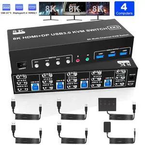 8K@60Hz 2 Displayport + HDMI USB3.0 KVM Switch 3 Monitors 4 Computers, 2 DP 1.4 + HDMI2.1 Triple Monitor KVM Switch with Audio Microphone +3 USB3.0 Ports, Triple Monitor Keyboard Mouse Switcher 8K@60Hz 2 Displayport + HDMI USB3.0 KVM Switch 3 Monitors 4 Computers, 2 DP 1.4 + HDMI2.1 Triple Monitor KVM Switch with Audio Microphone +3 USB3.0 Ports, Triple Monitor Keyboard Mouse Switcher