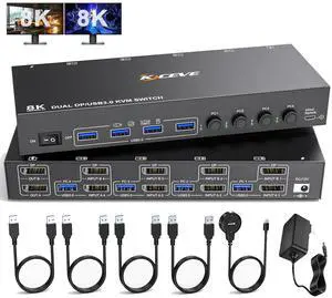 8K DisplayPort KVM Switch for 4 Computers 2 Monitors 8K@30Hz 4K@144Hz, Dual Monitor DP KVM Switch DisplayPort 1.4 and 4 USB 3.0 Ports for 4 PC/Laptops, with DP+USB Cable and Desktop Controller 8K DisplayPort KVM Switch for 4 Computers 2 Monitors 8K@30Hz 4K@144Hz, Dual Monitor DP KVM Switch DisplayPort 1.4 and 4 USB 3.0 Ports for 4 PC/Laptops, with DP+USB Cable and Desktop Controller
